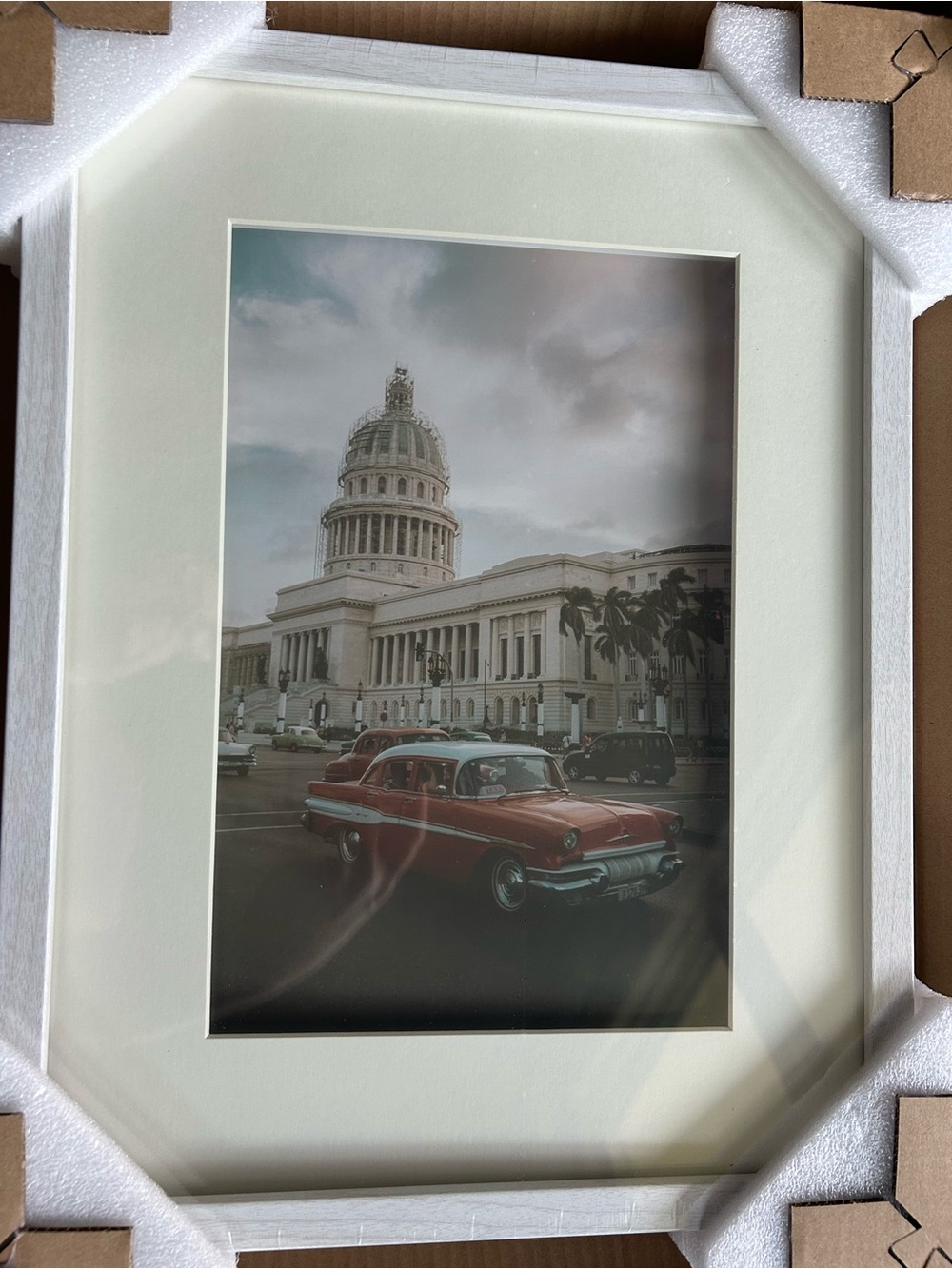 Red Vintage Car Photography Print in White Mat